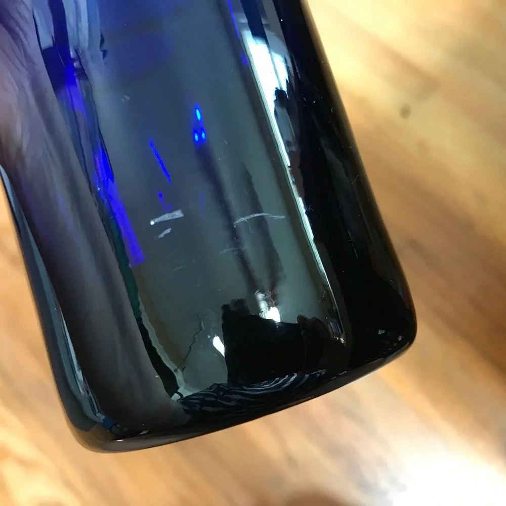 Sasaki Crystal Glass Vase Cobalt Blue MCM Cupped Rim Japan 11.75